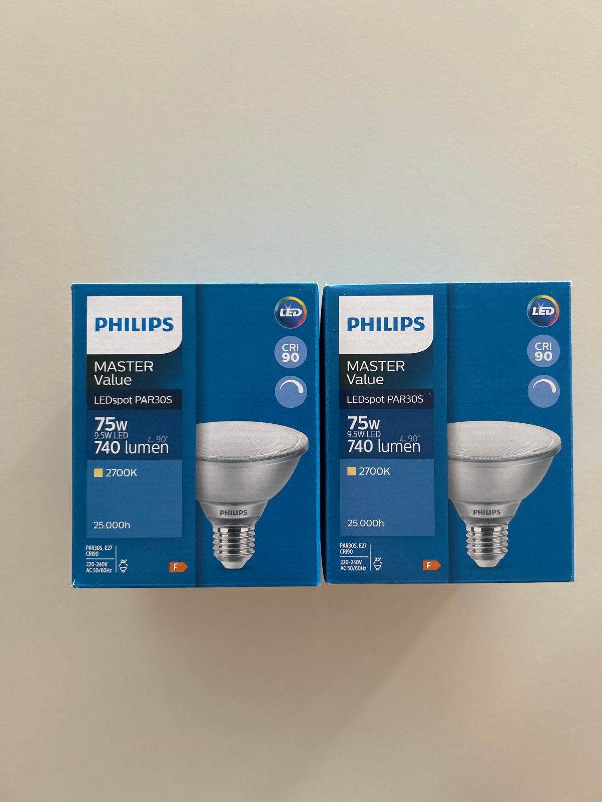 2x Philips Master Value LEDspot PAR30S 9.5W E27 740lm, Led-lamp, 60 watt of meer, Nieuw, E27 (groot)