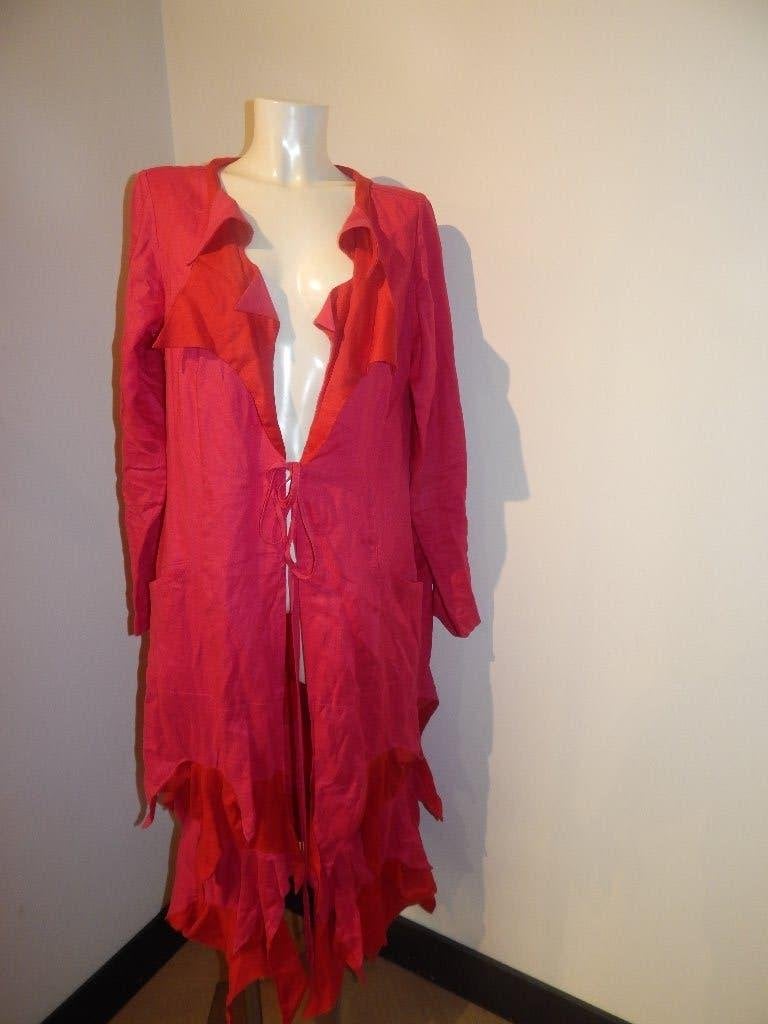 Hebbeding linnen jas punten onder en hals roze rood 40/42, Zo goed als nieuw, Jasje, Meerkleurig, Verzenden