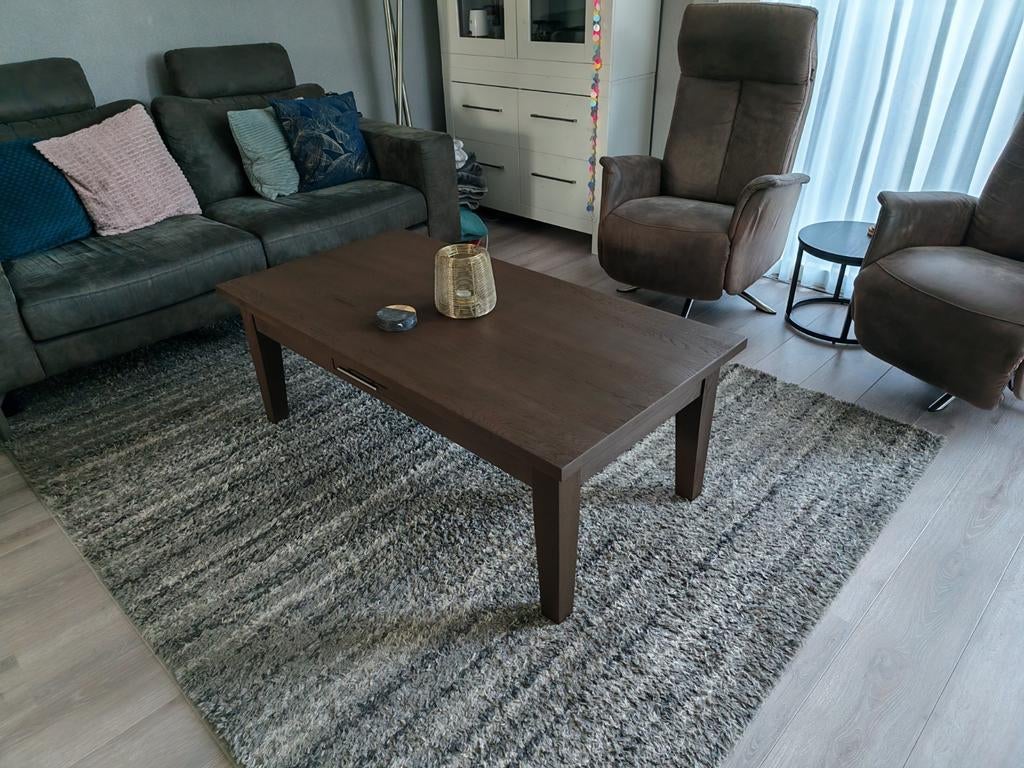 Massief Houten Salontafel ZGAN - GRATIS bezorgd Assen e.o., 100 tot 150 cm, Eikenhout, Zo goed als nieuw, 75 cm of meer