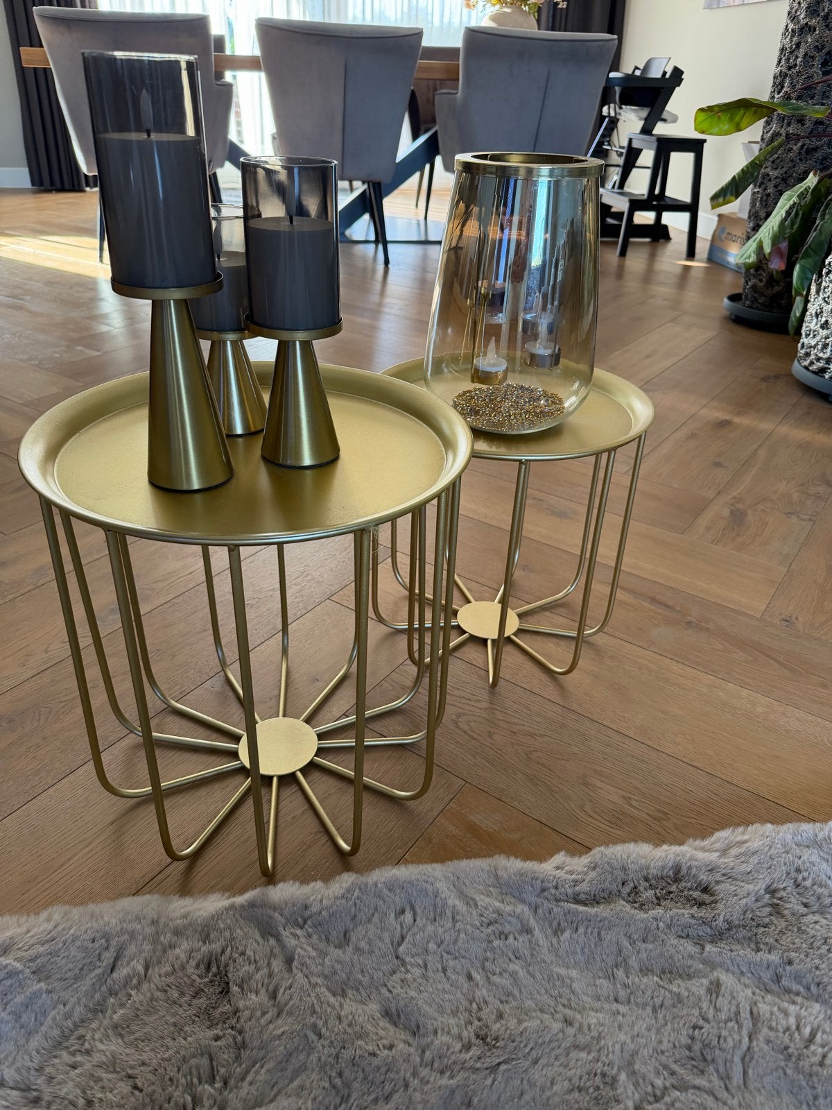 Set van 2 gouden bijzettafels - Maison du Monde, Minder dan 50 cm, Rond, Ophalen of Verzenden, Zo goed als nieuw