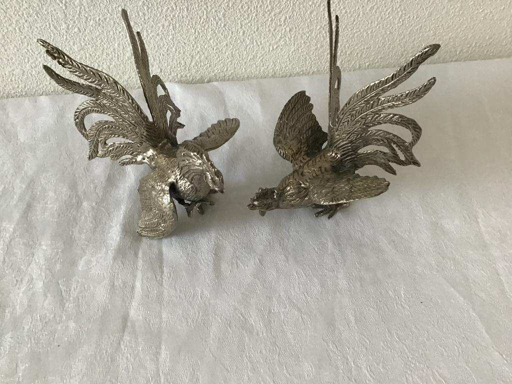 Vintage  beeldjes van 2 (kemp) hanen, Ophalen of Verzenden