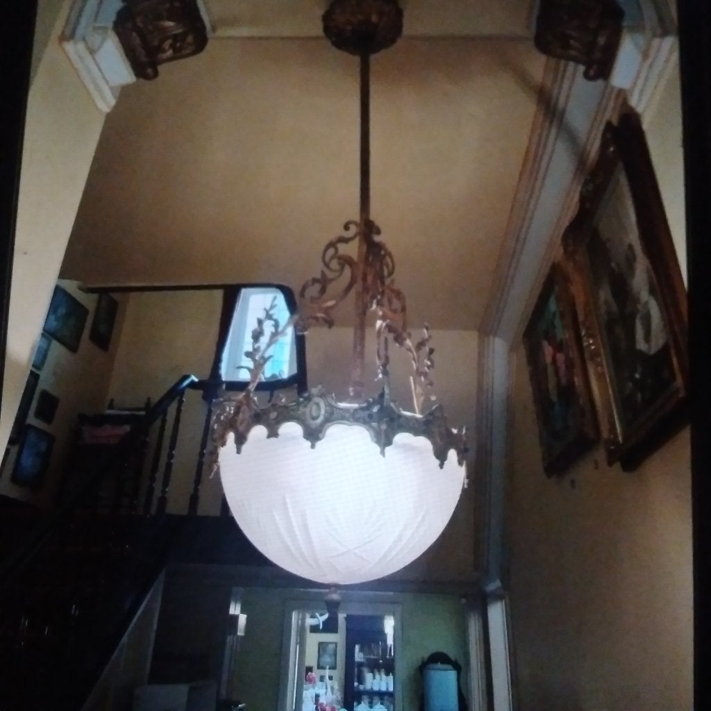 Prachtige antieke Jugendstil -art Nouveau luster, Huis en Inrichting, Ophalen, Gebruikt, Glas