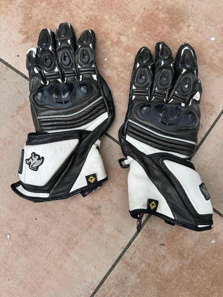 Gargoyle Motorhandschoenen Zwart/Wit Leer XL, Motoren, Ophalen of Verzenden, Tweedehands, Heren, Handschoenen