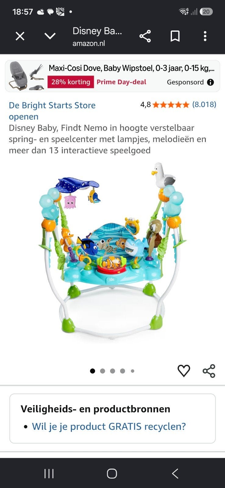 Bright Starts Disney Baby Finding Nemo Jumper, Ophalen, Zo goed als nieuw, Babygym, Met licht
