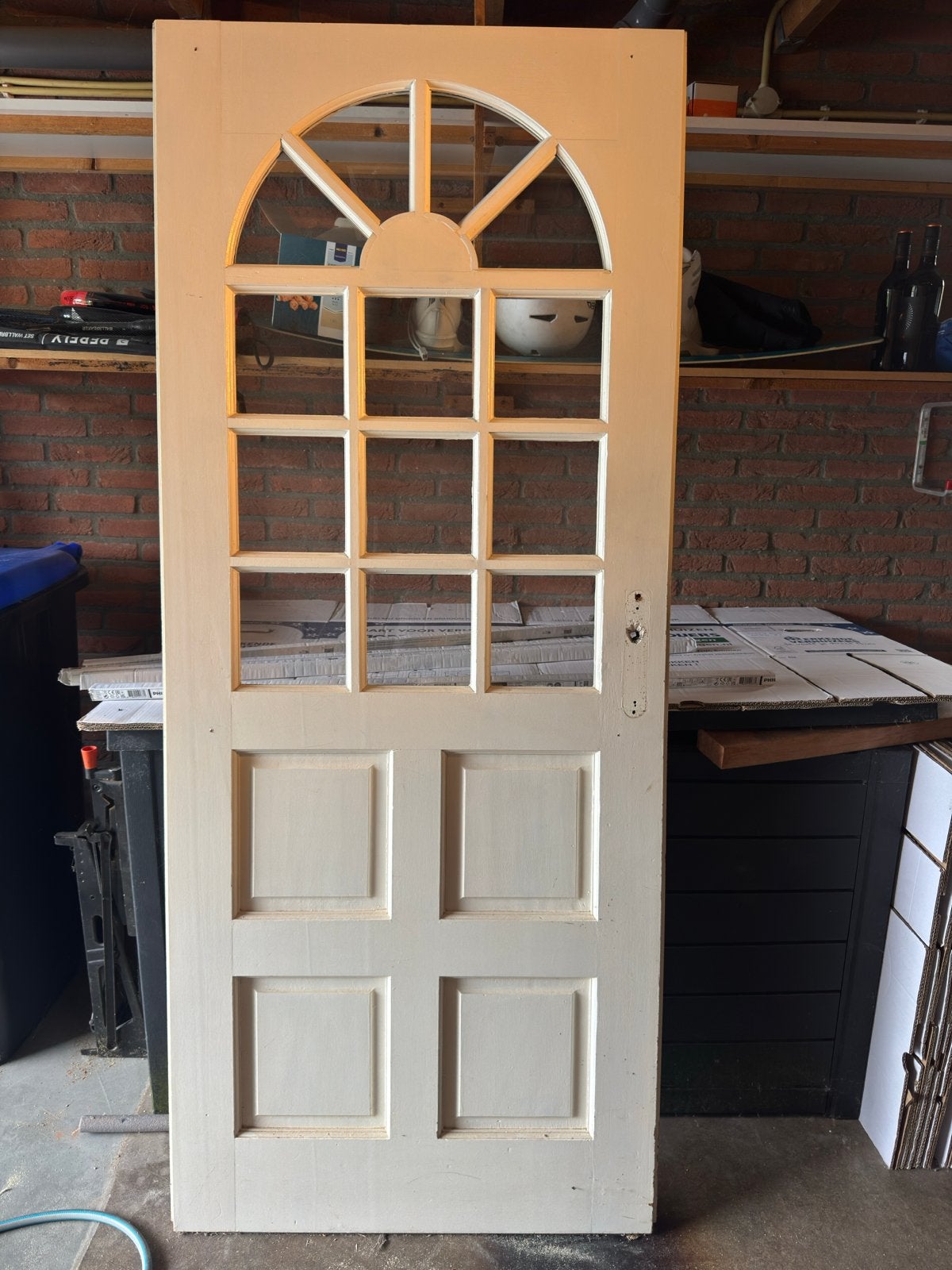 Houten opdek binnendeur met glas en boog 201,5 x 83, Ophalen, Gebruikt, 80 tot 100 cm, Binnendeur