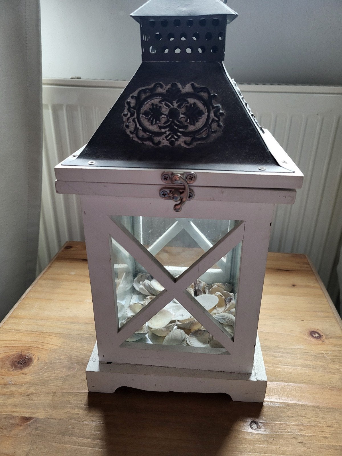 Decoratieve Lantaarn met Schelpen - Wit/Zwart, Huis en Inrichting, Ophalen, Hout, Gebruikt, Landelijk