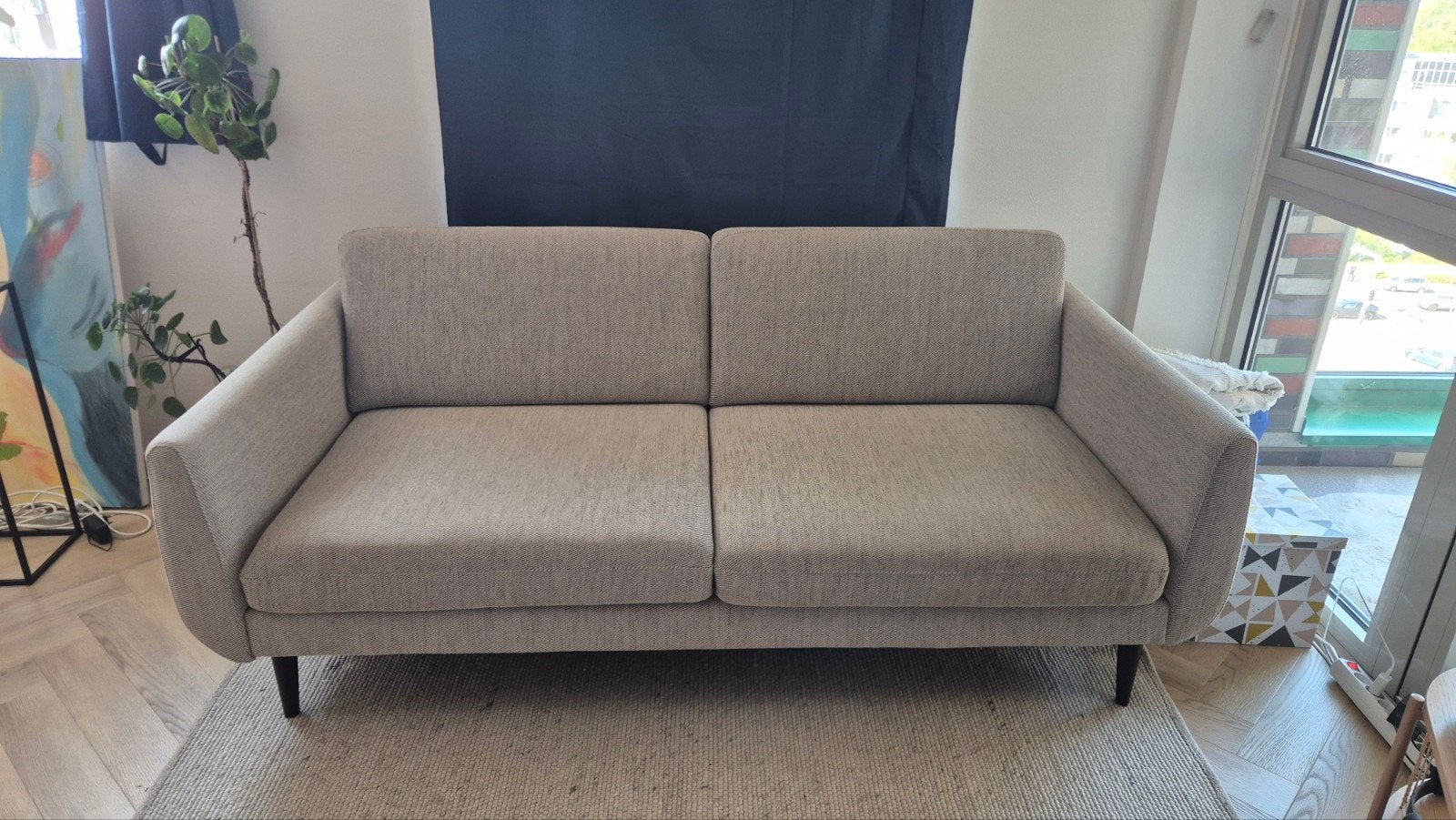 IKEA Smedstorp 3-zits bank, grijs, nog 6 jaar garantie, Ophalen, Driepersoons, 75 tot 100 cm, Zo goed als nieuw