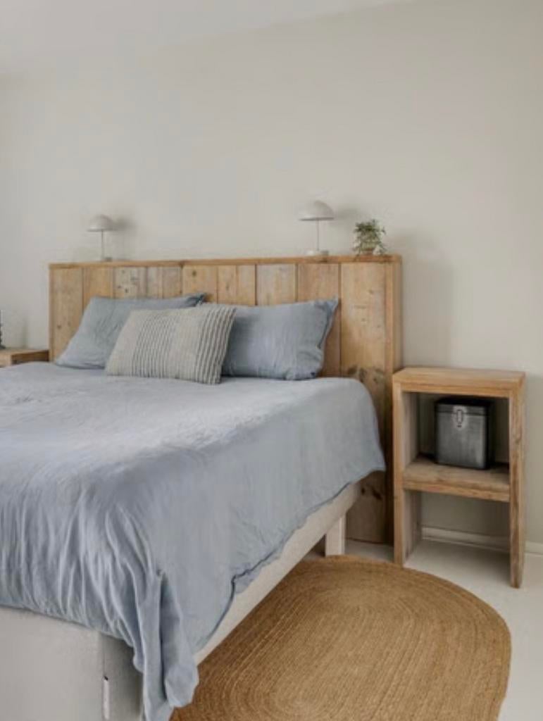 Set van 2 robuuste steigerhouten nachtkastjes, Huis en Inrichting, Slaapkamer | Nachtkastjes, Ophalen, Gebruikt, 45 tot 65 cm