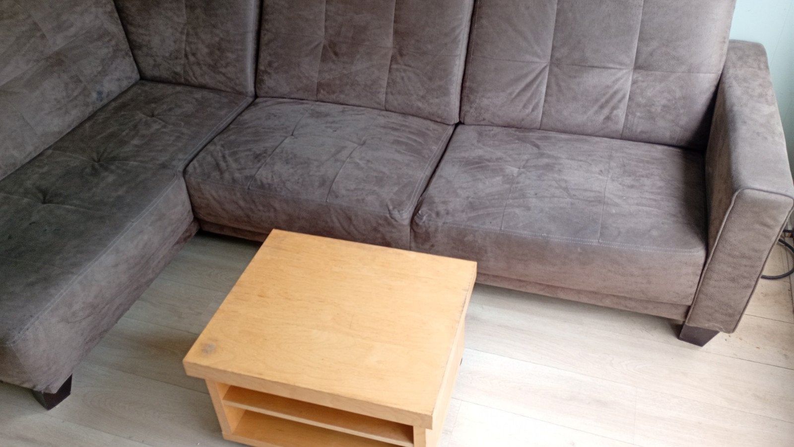 Grote hoekbank, bruin, gebruikt, Huis en Inrichting, Banken | Bankstellen, Ophalen, 250 tot 300 cm, Gebruikt, 100 tot 125 cm