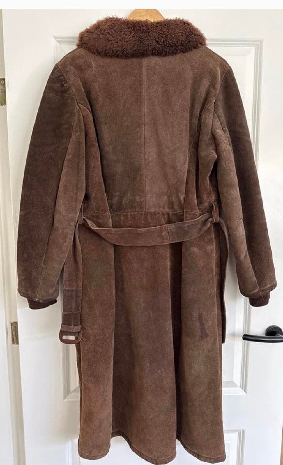 Vintage suède jas met bontkraag - Maat M, Ophalen, Gedragen, Maat 38/40 (M), Bruin