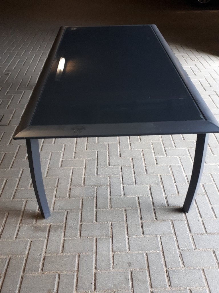 Hartman tuintafel met gehard glazen blad, Tuin en Terras, Ophalen of Verzenden, Gebruikt, Rechthoekig, Aluminium