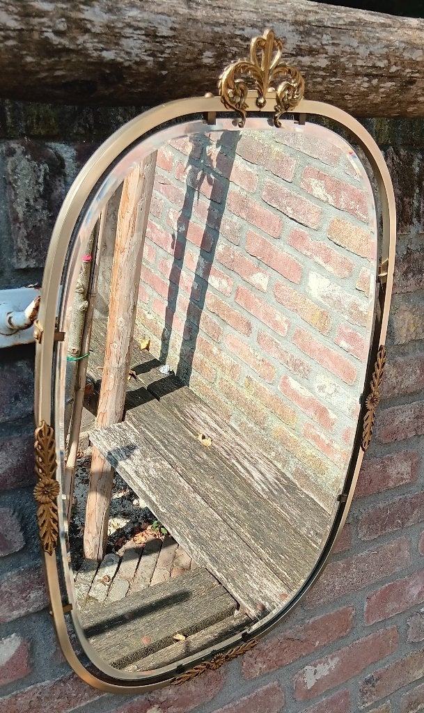 Vintage hollywood regency spiegel Deknudt, Antiek en Kunst, Antiek | Spiegels, Ophalen of Verzenden, Ovaal, Minder dan 50 cm, Minder dan 100 cm