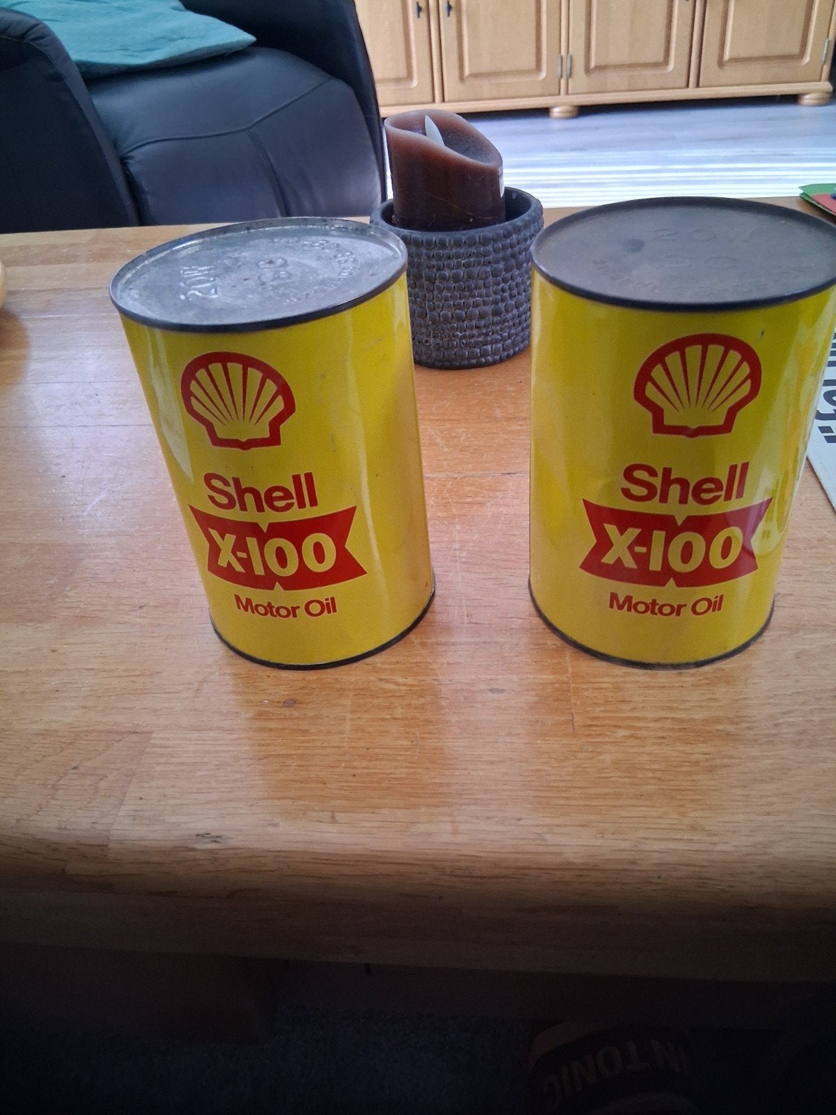 Vintage Shell X-100 Motor Oil blikken (2 stuks), Verzamelen, Ophalen