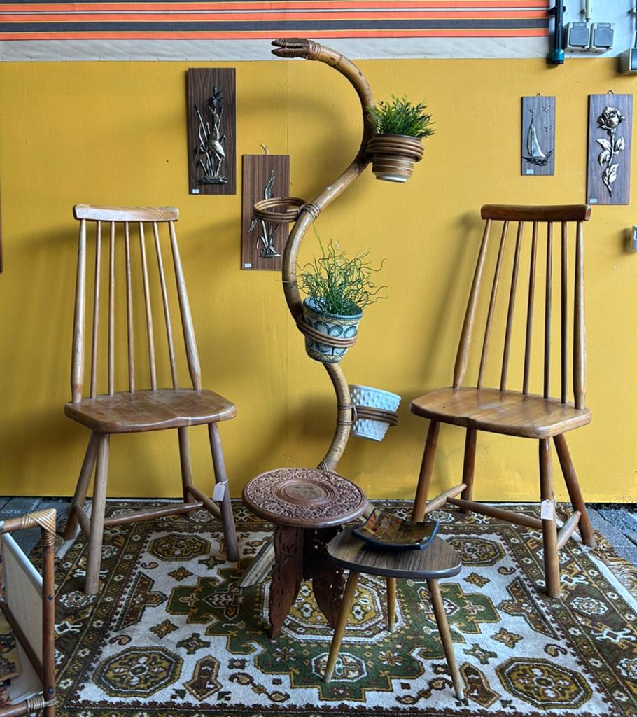 Vintage jaren 70 rotan slangen planten standaard, Ophalen, Huis en Inrichting