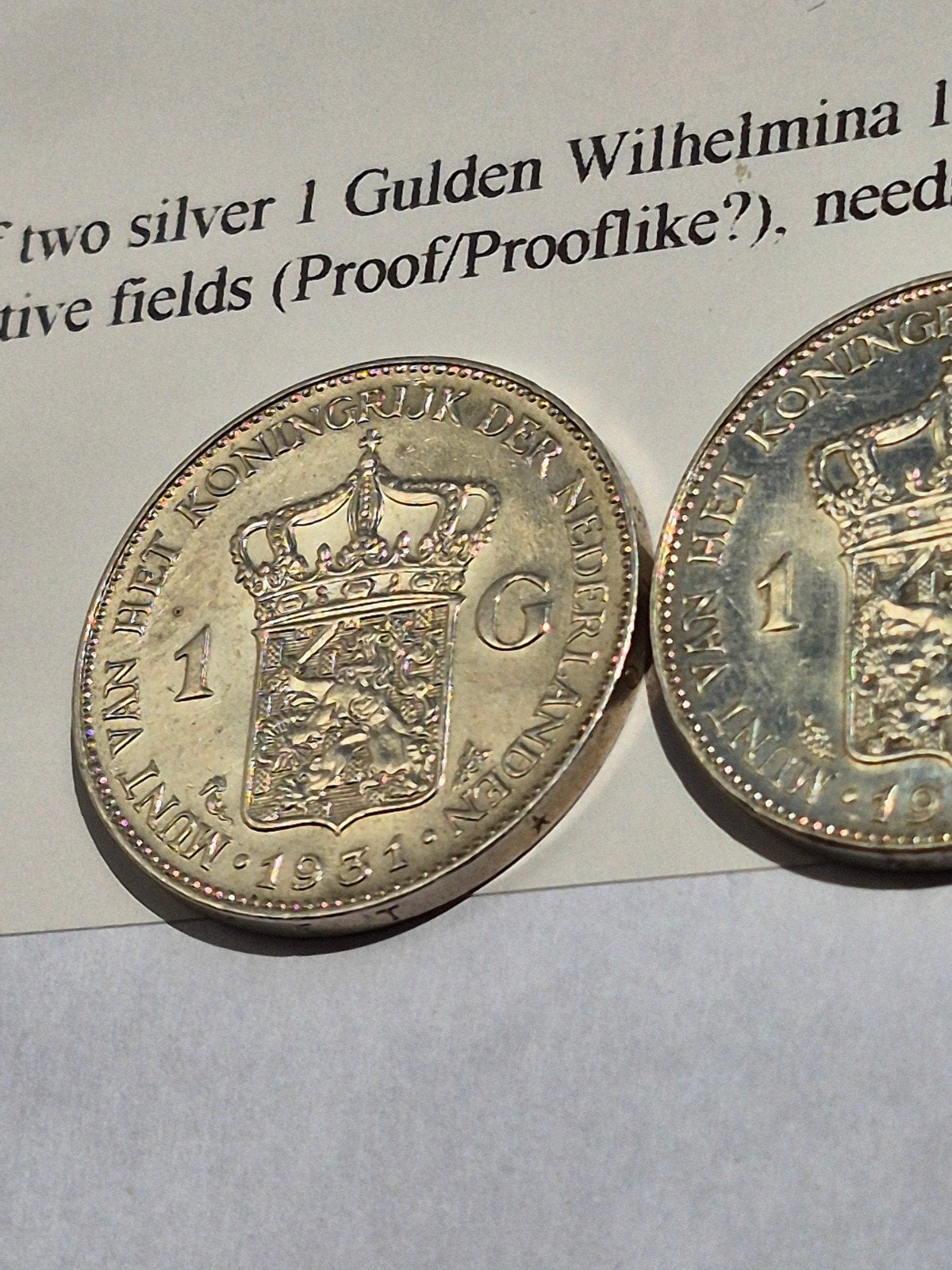 Zilveren 1 Gulden Wilhelmina 1931 en 1938 Proof/Prooflike, Postzegels en Munten, Munten | Nederland, 1 gulden, Zilver, Ophalen of Verzenden