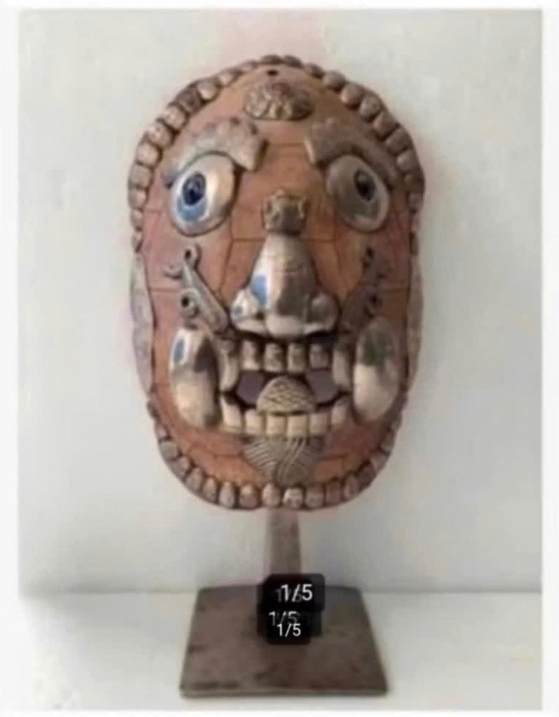 Tibetaans Kapala mounted offering mask GEEN schildpad schild, Antiek en Kunst, Ophalen of Verzenden