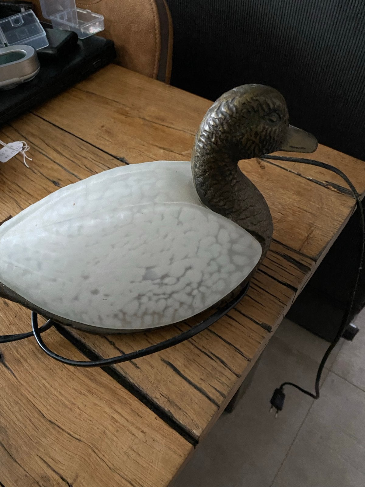 Vintage Eend Lamp - Unieke Tafellamp met Glazen Body, Ophalen of Verzenden, Zo goed als nieuw, E14 (klein), Klassiek