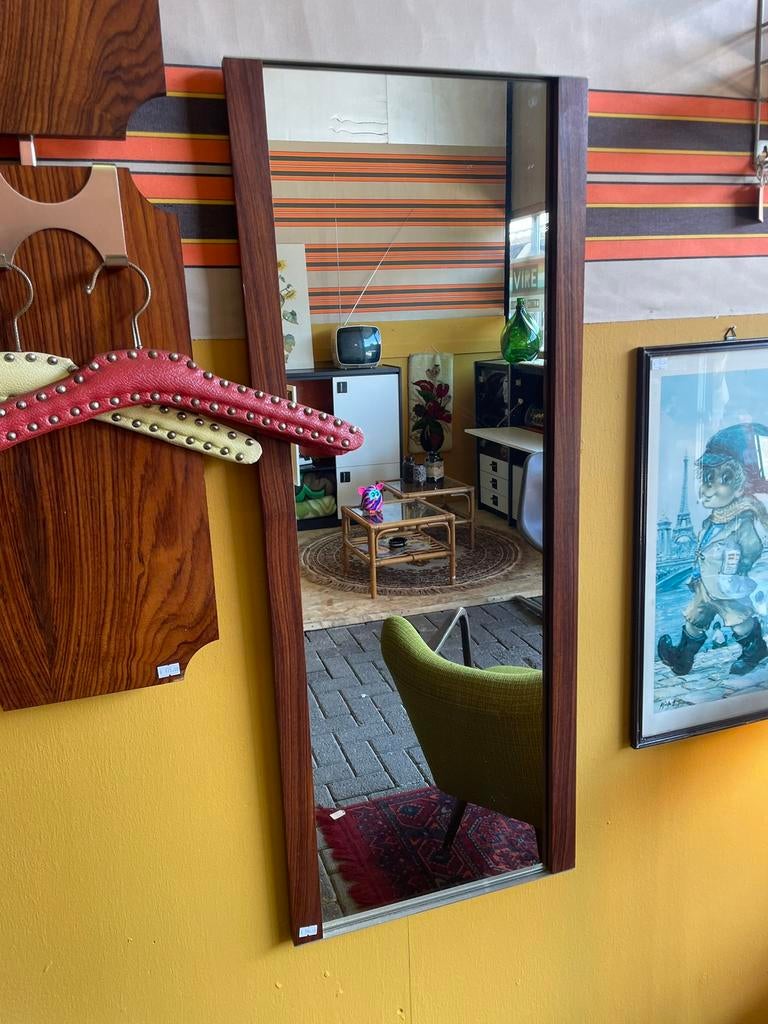 Vintage jaren 60/70 teak houten wand spiegel, Huis en Inrichting, Woonaccessoires | Spiegels, Ophalen, ?, Zo goed als nieuw, ?