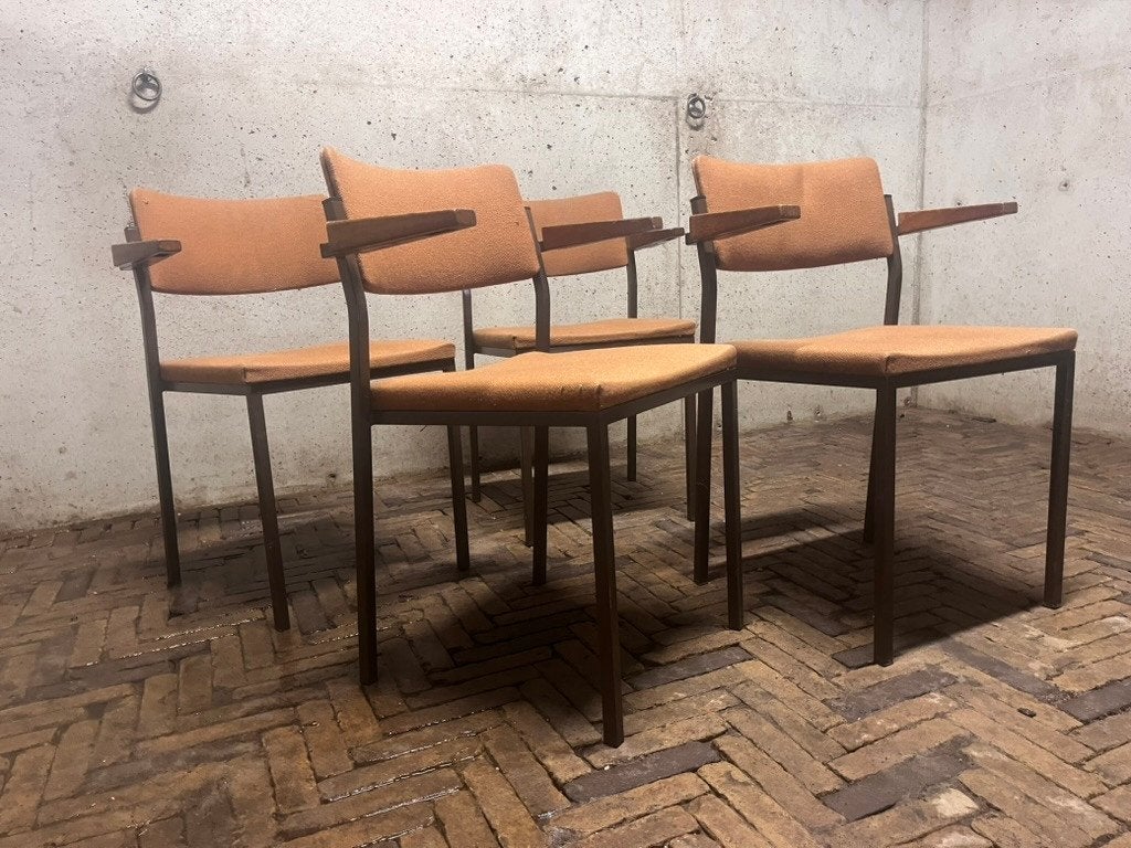 Gispen Reall 9121  4 eetkamerstoelen, Huis en Inrichting, Stoelen, Ophalen, Gebruikt, Bruin, Vintage