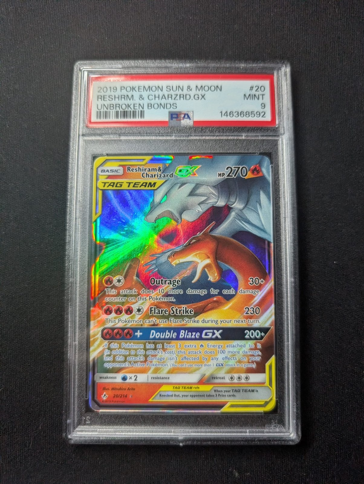 Reshiram Charizard 020 Unbroken Bonds PSA 9, Ophalen of Verzenden, Zo goed als nieuw