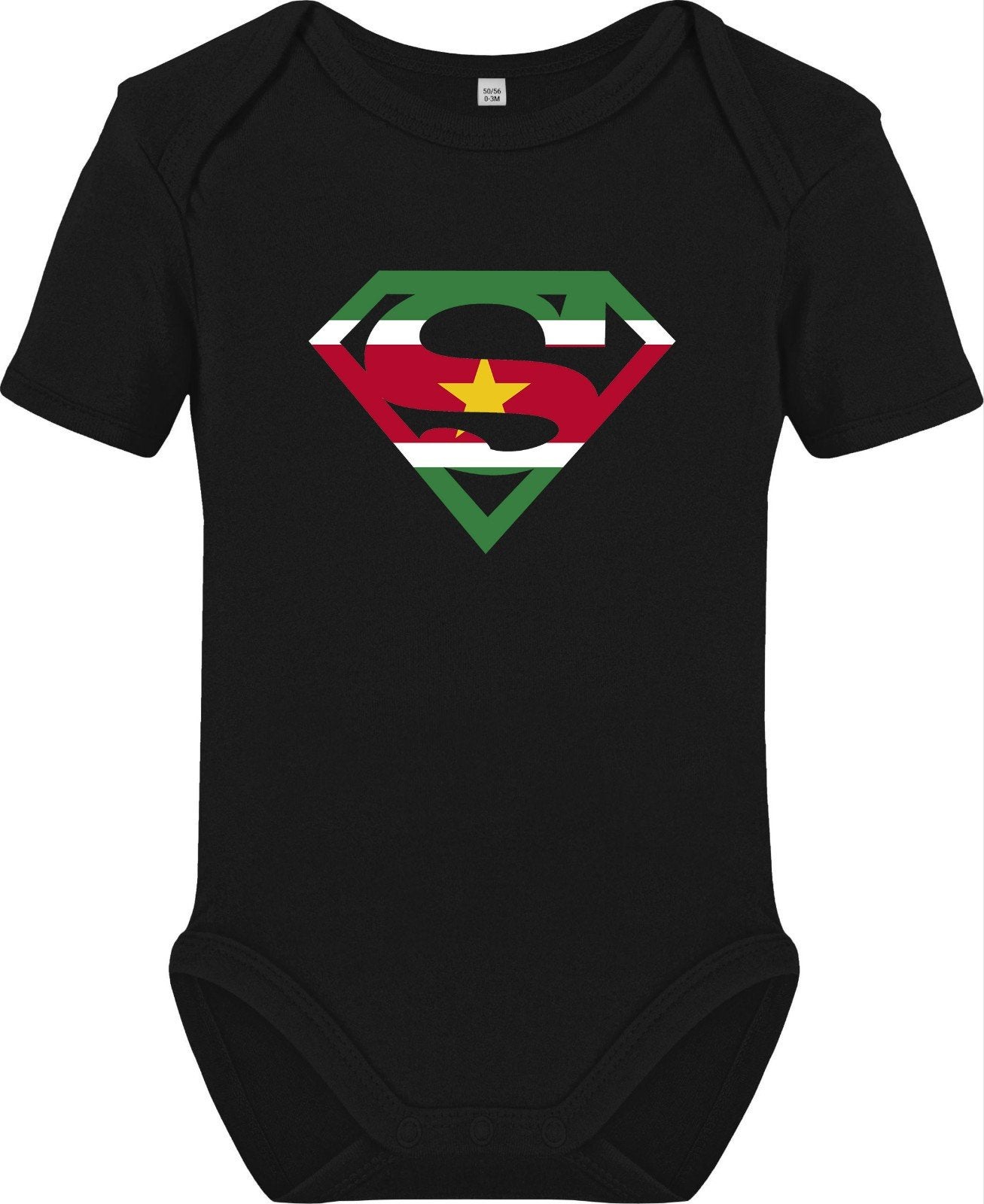Baby romper met Suriname vlag Super Surinamer logo, Kinderen en Baby's, Ophalen of Verzenden, Nieuw, Onbekend, Jongetje of Meisje
