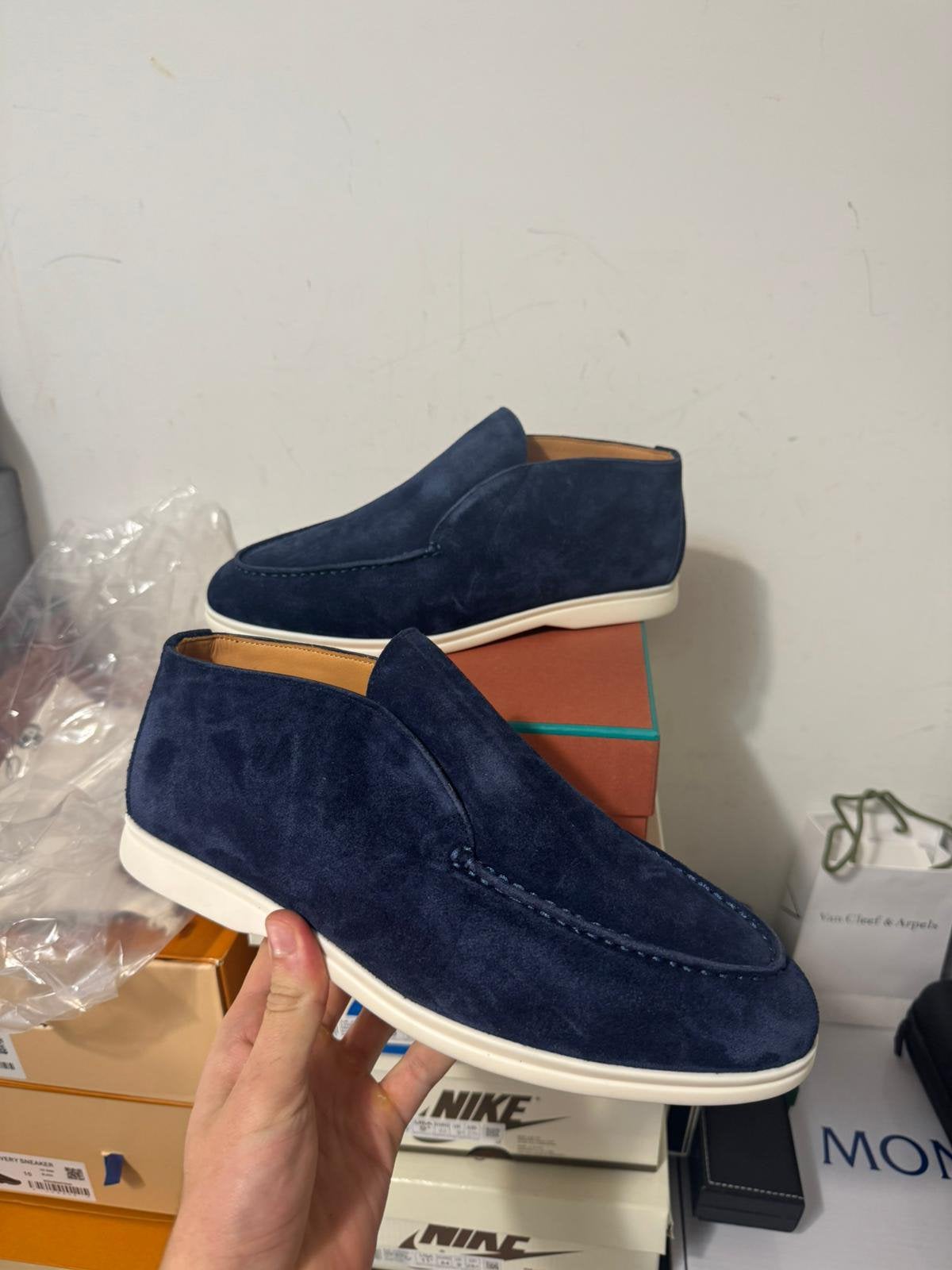 Loro Piana Open Walk Ankle Boots Suede Loafer donkerblauw, Ophalen of Verzenden, Nieuw