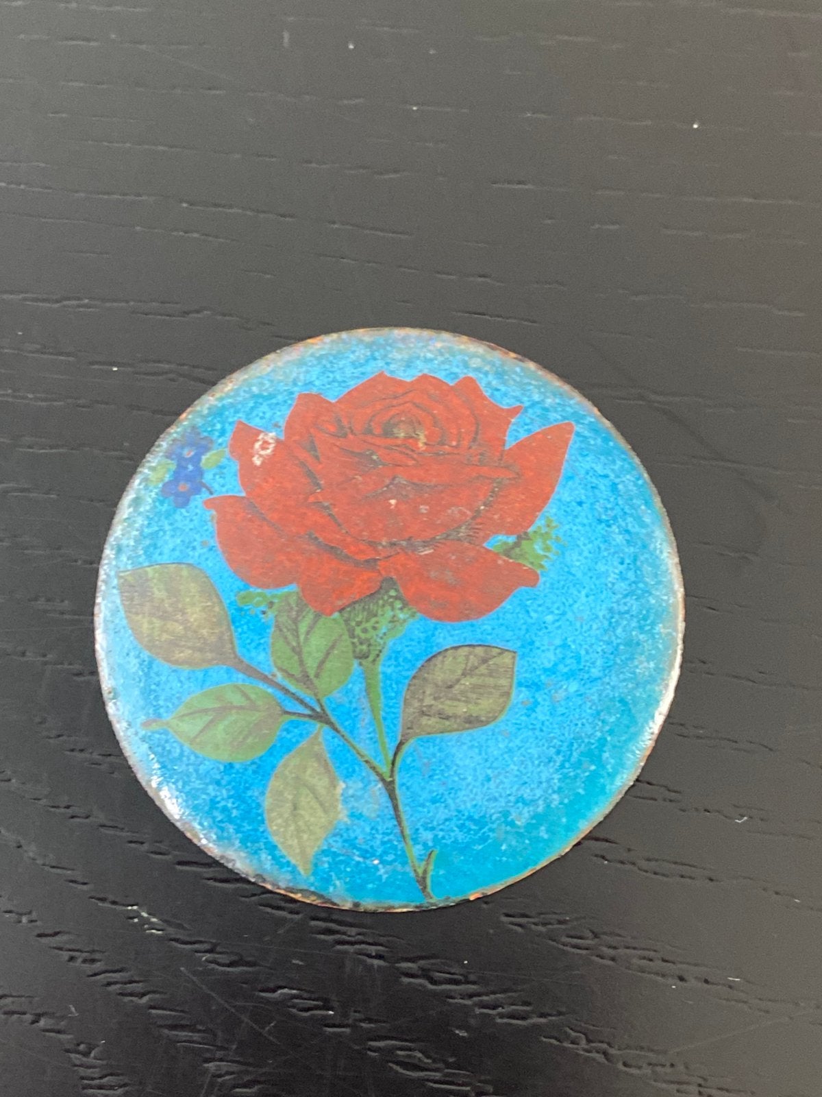 Vintage emaille Roos broche, Sieraden, Tassen en Uiterlijk, Broches, Ophalen of Verzenden, Zo goed als nieuw, Overige materialen