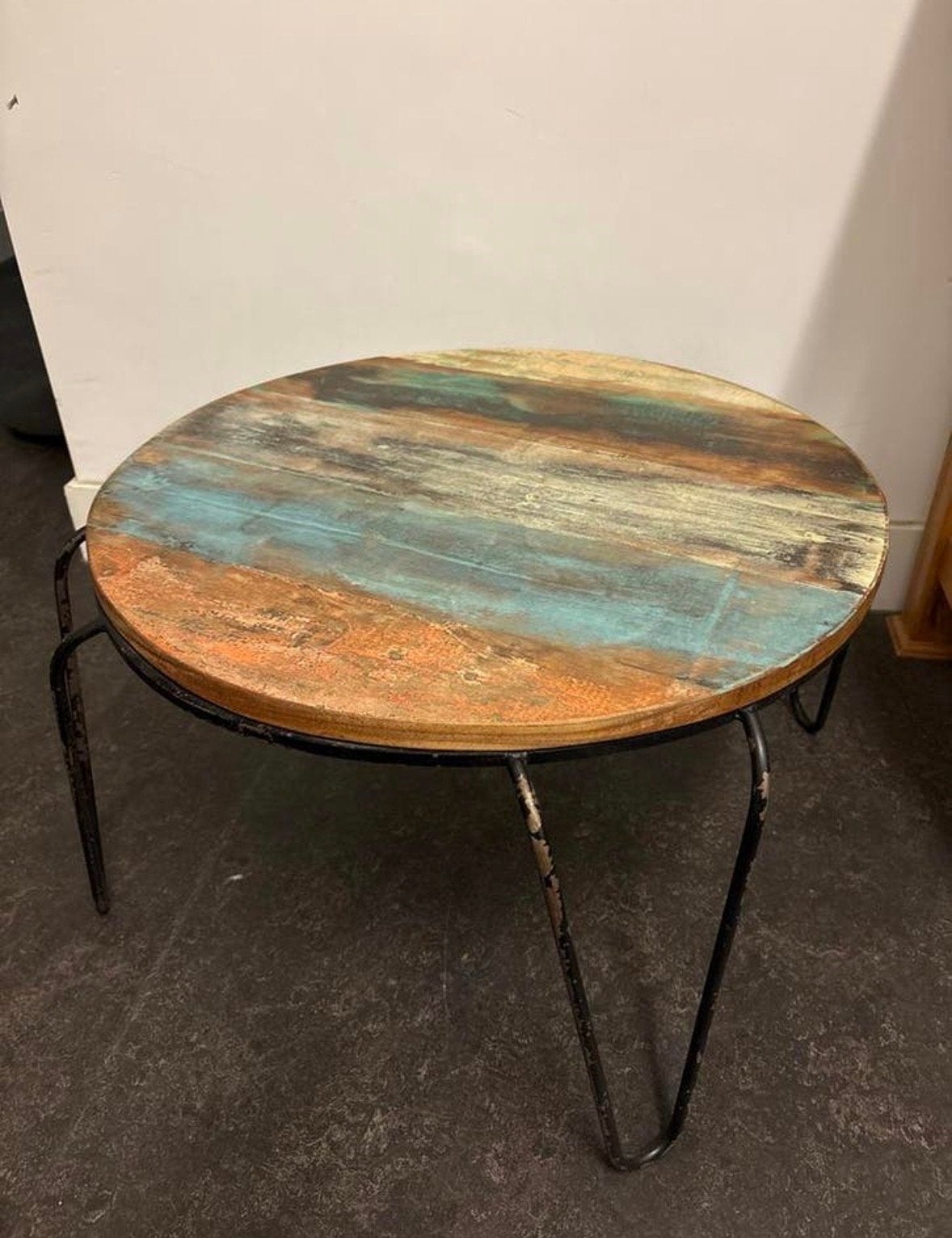 Bijzettafel 60cm - Rond met Uniek Houten Blad, Ophalen, Minder dan 45 cm, Gebruikt, Rond