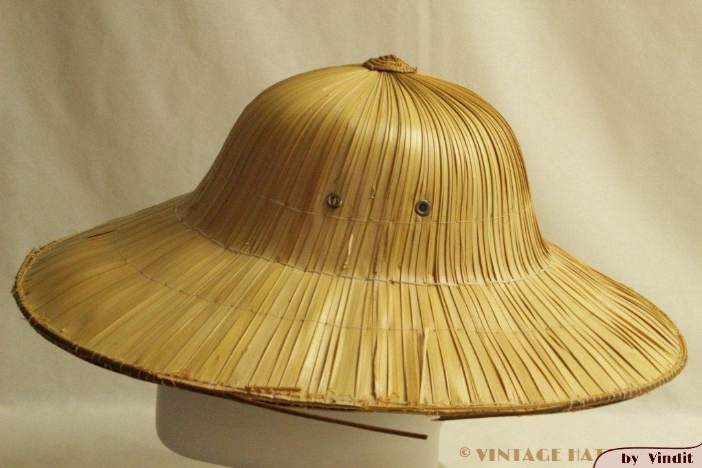 Vintage Jungle Safari hoed stro 59-60 totaal drie maal, Ophalen of Verzenden, Gebruikt, Handschoenen, Hoed of Pet
