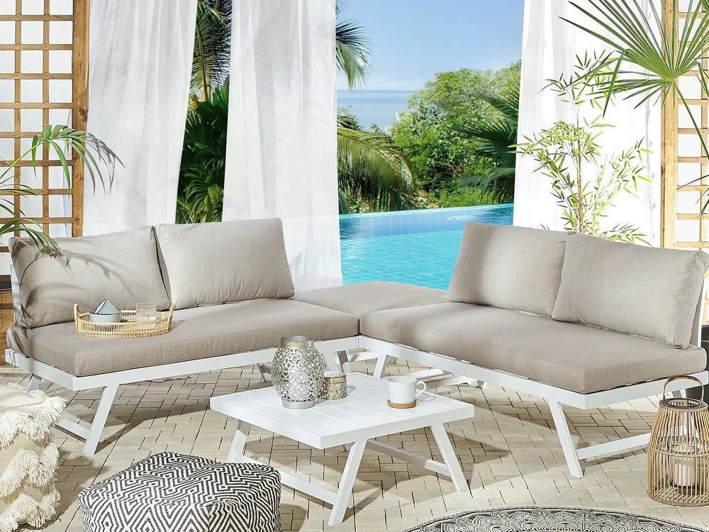 Hoekloungeset met tafel 5-zits COCCORINO Metaal Taupe, Ophalen, Zo goed als nieuw, Aluminium