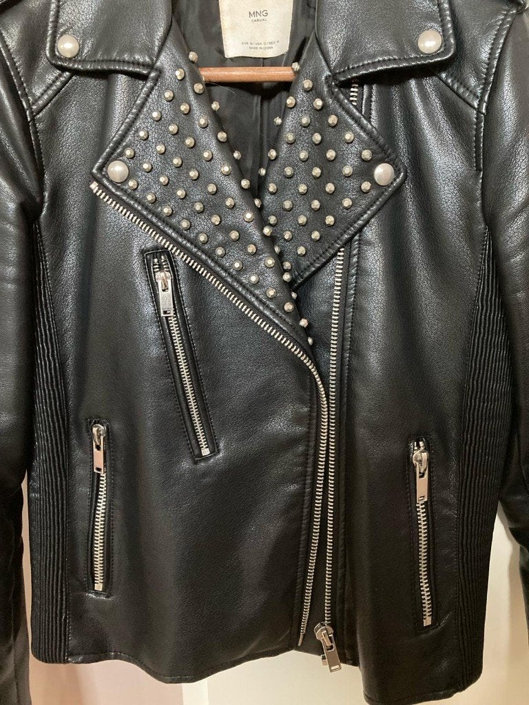Zwart (nep) leren jasje, biker jasje, Mango, Zwart, Ophalen of Verzenden, Maat 36 (S)
