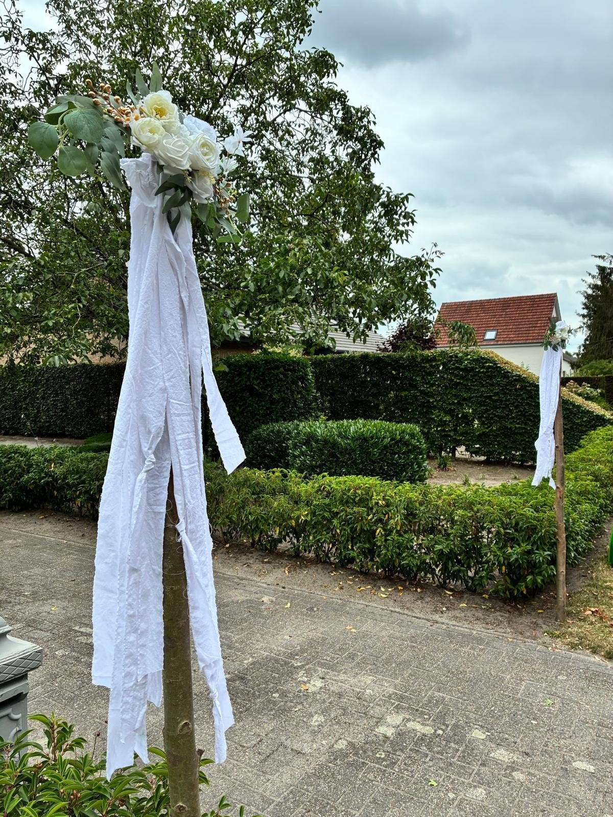Entree palen, linten en bloemen voor ibiza feest bruiloft, Ophalen, Zo goed als nieuw, Versiering
