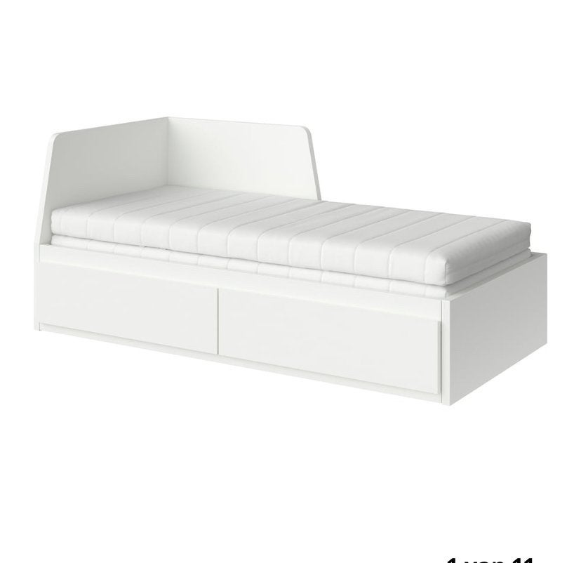 IKEA Flekke Bed - Wit, uitschuifbaar met opberglades, Huis en Inrichting, Ophalen, Wit, Tweepersoons, 80 cm