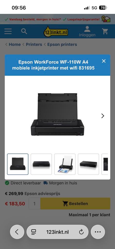 epson workforce wf 110 wireless mobile printer, Ophalen of Verzenden, Gebruikt