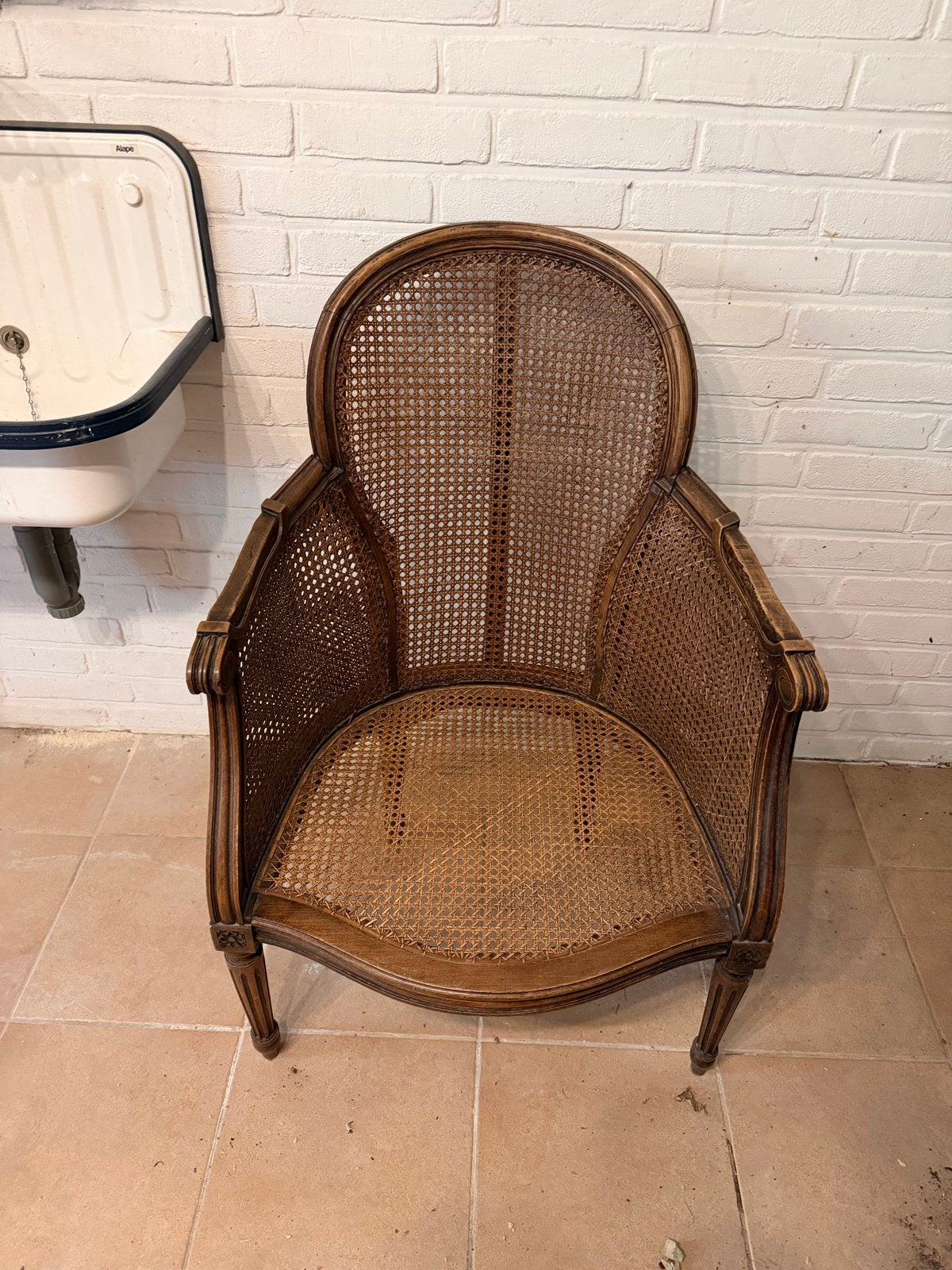 Antieke houten stoel met rieten zitting en rugleuning, Antiek en Kunst, Antiek | Meubels | Stoelen en Banken, Ophalen of Verzenden