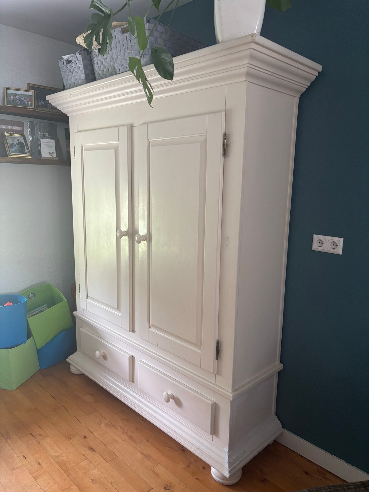 Witte kledingkast met lades - 200x148cm, Ophalen, Gebruikt, 100 tot 150 cm, 200 cm of meer