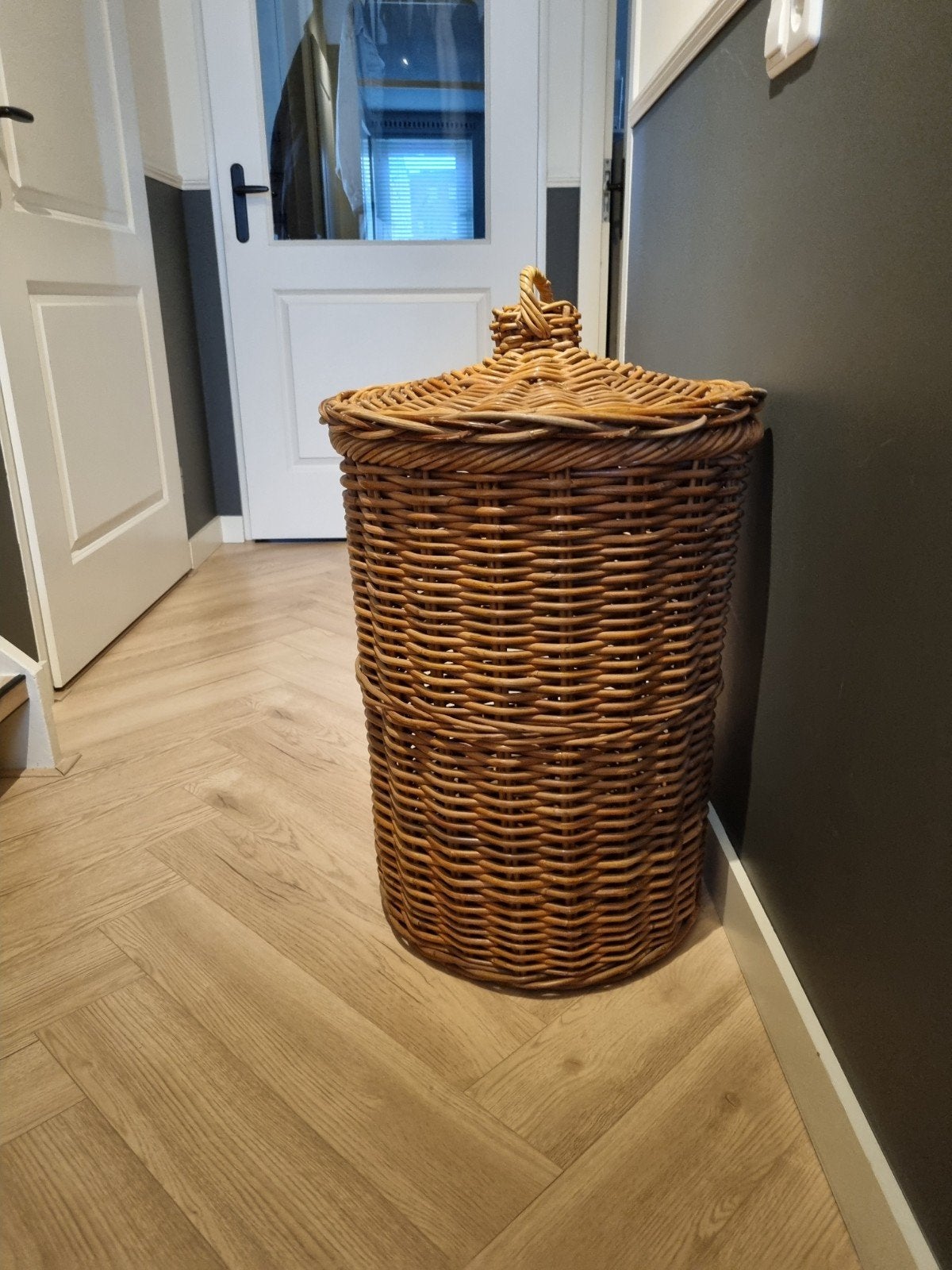 Rotan wasmand/opbergmand met deksel, Ophalen, Gebruikt, Landelijk, Natuurlijk materiaal
