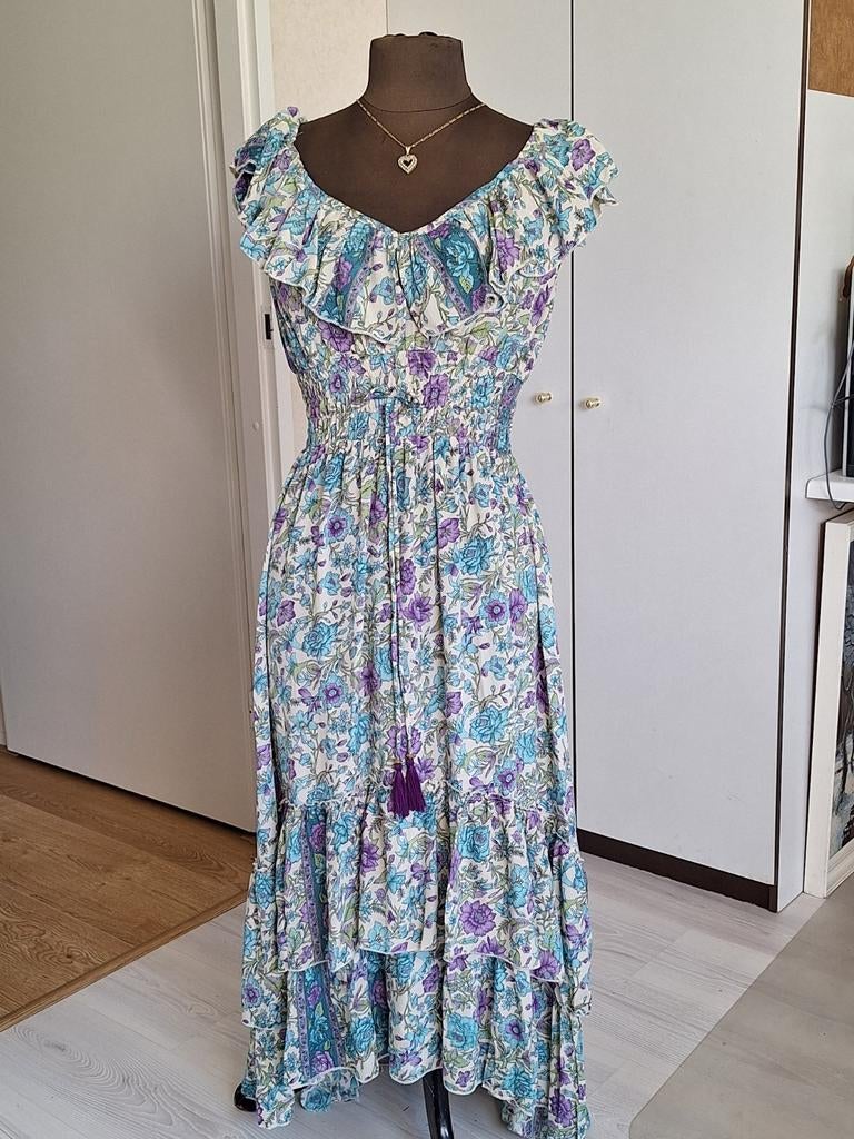 Zomerse bloemen maxi jurk met ruches 100% zijde., Kleding | Dames, Jurken, Ophalen of Verzenden