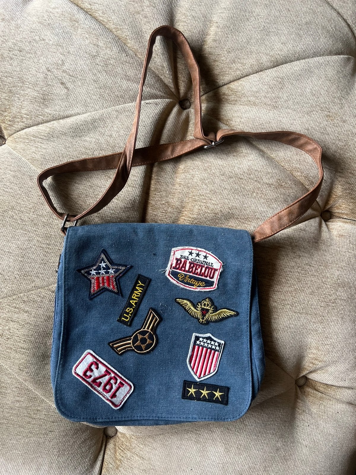 Vintage Stoffen Schoudertas New Rebels., Ophalen of Verzenden, Zo goed als nieuw, Blauw, Overige merken
