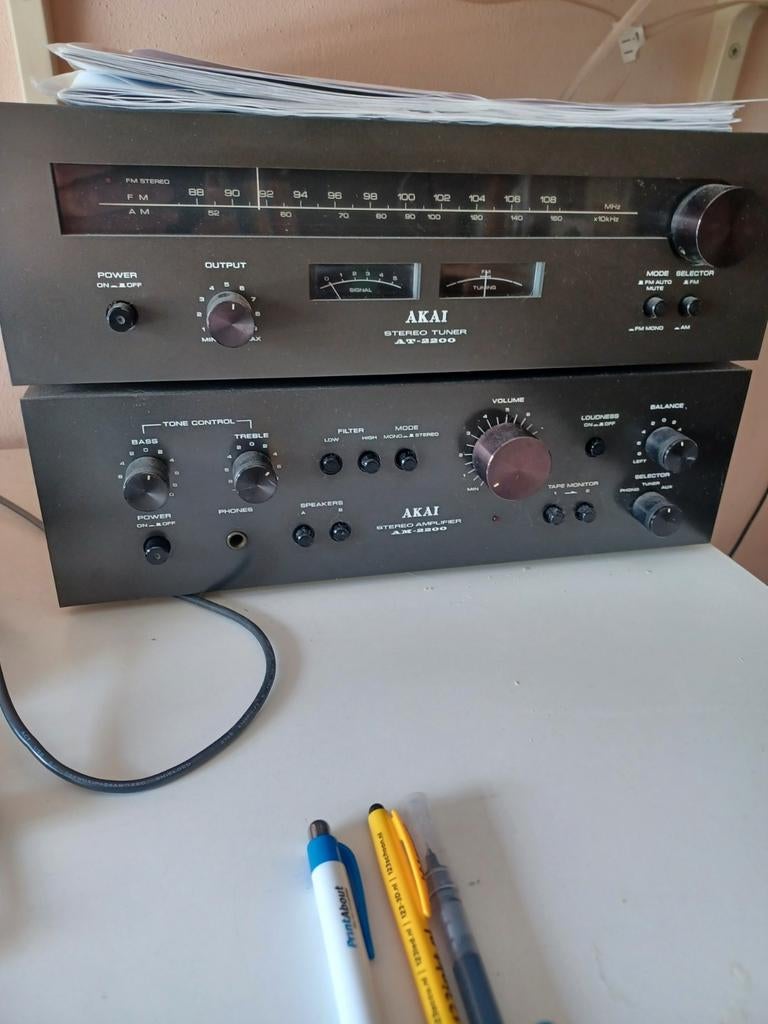 Akai Vintage Versterker AM-2200 & Tuner AT-2200 Jaren '80, Ophalen of Verzenden