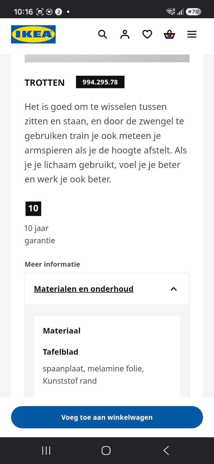 IKEA Trotten Zit-sta Bureau Wit 120x70 cm, Zit-sta bureau, Spaanplaat of MDF, In hoogte verstelbaar, Ophalen of Verzenden