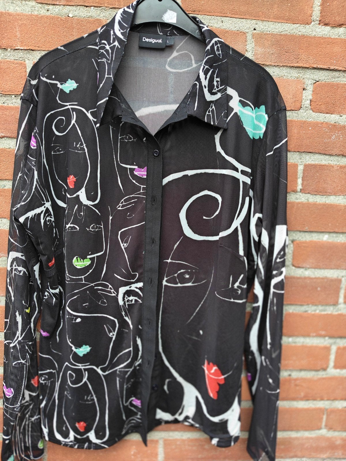 Doorschijnende Desigual Blouse met Abstracte Print, Overige kleuren, Maat 42/44 (L), Ophalen of Verzenden, Zo goed als nieuw