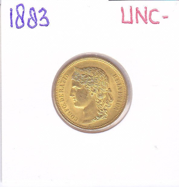 Heel mooie 20 franc 1883 Zwitserland voor 815 euro, Ophalen of Verzenden, Overige landen, Losse munt, Goud