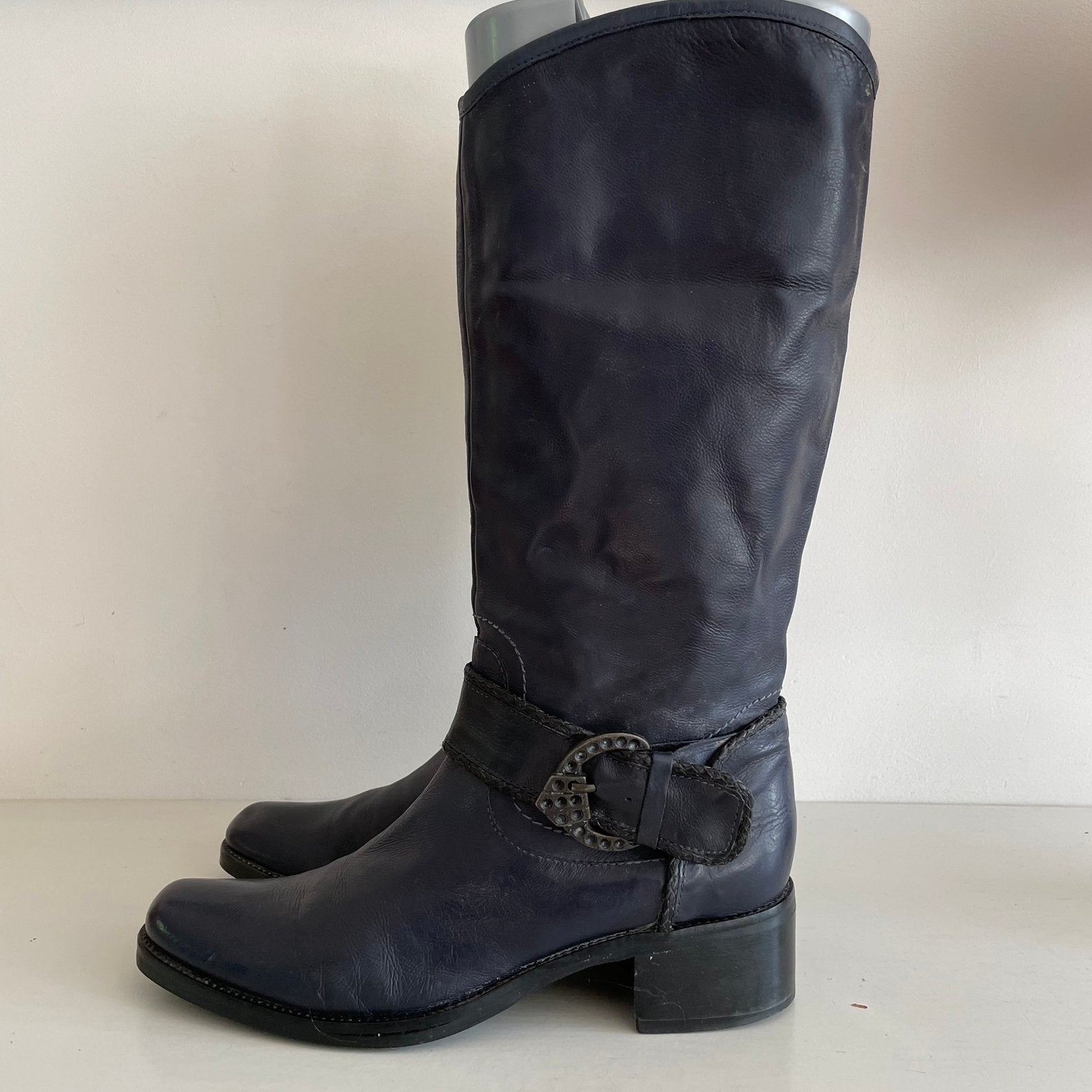 Donkerblauwe Leren Laarzen Valmy Moda Venezia - Maat 41 ZGAN, Hoge laarzen, Blauw, Nieuw, Ophalen of Verzenden