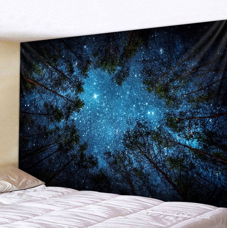 Bos Met Sterrenhemel Wandkleed / 3D Wand Kleed Bomen Sterren, Verzenden, Nieuw, Wandkleed