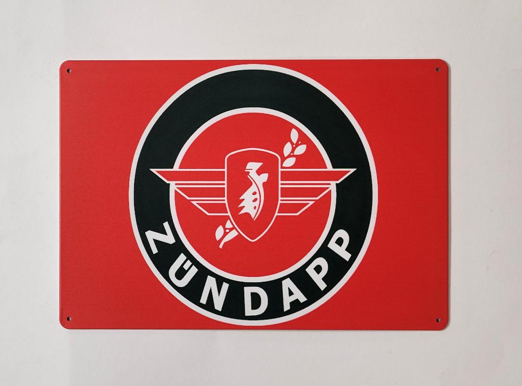 Zundapp logo rood reclamebord van metaal wandbord decoratie, Info@deconoord.nl, Deco Noord, Nieuw, Ophalen of Verzenden