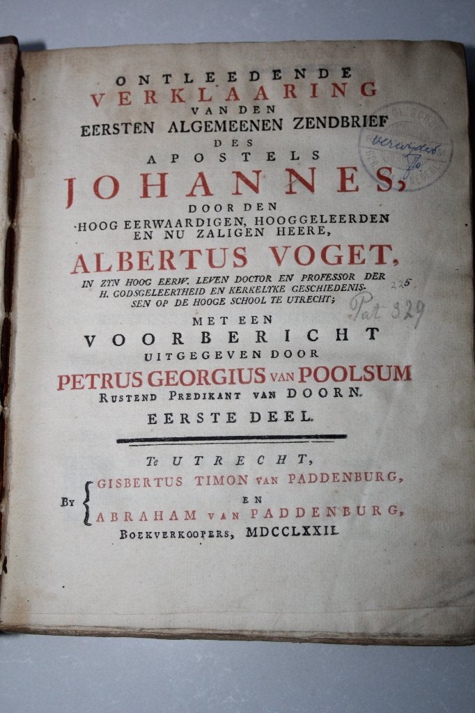 Albertus Voget - Verklaring 1 Johannes (1772, eerste deel), Ophalen of Verzenden