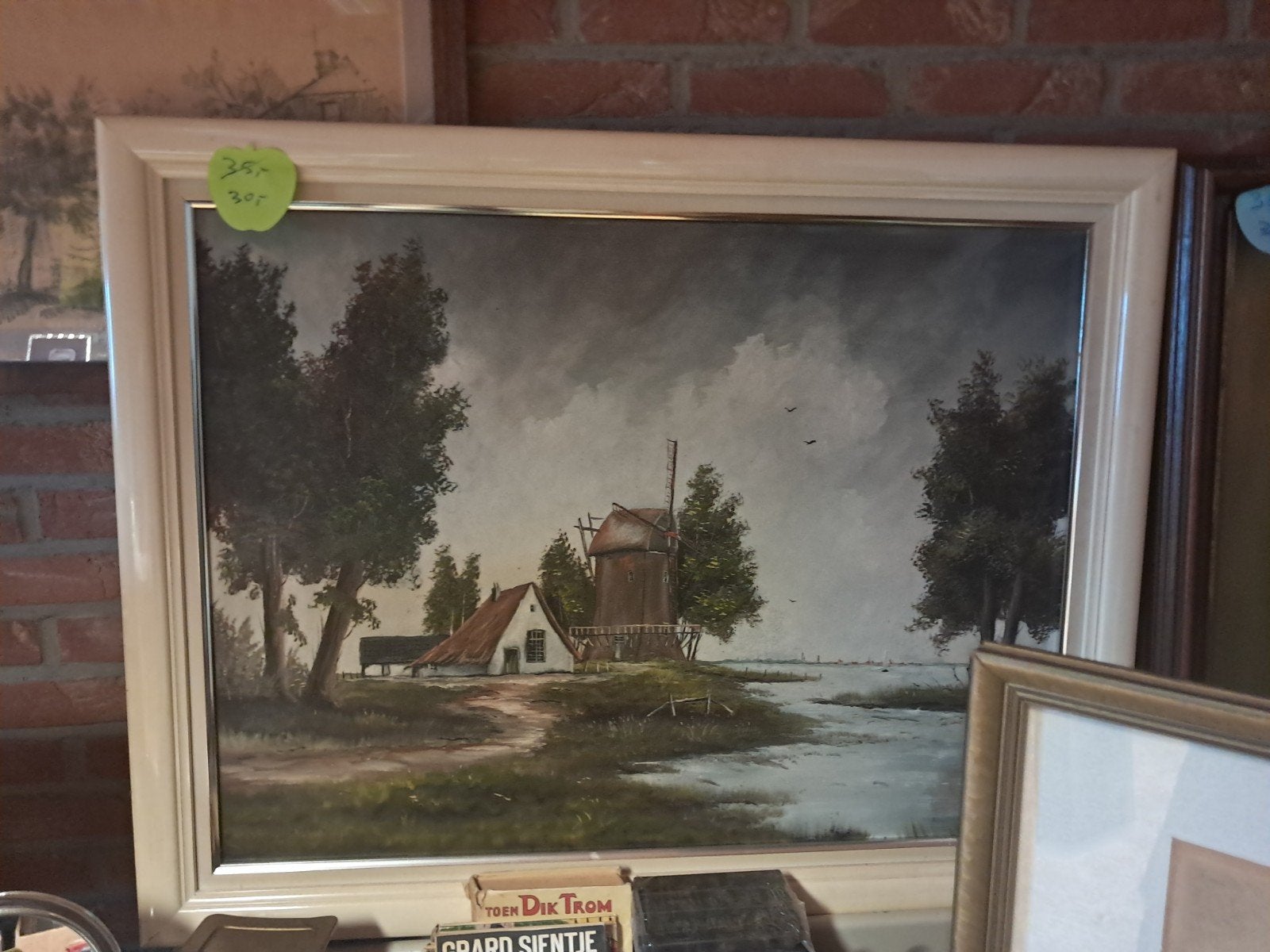 Schilderij Hollandse molen aan het water, Antiek en Kunst, Kunst | Schilderijen | Klassiek, Ophalen of Verzenden