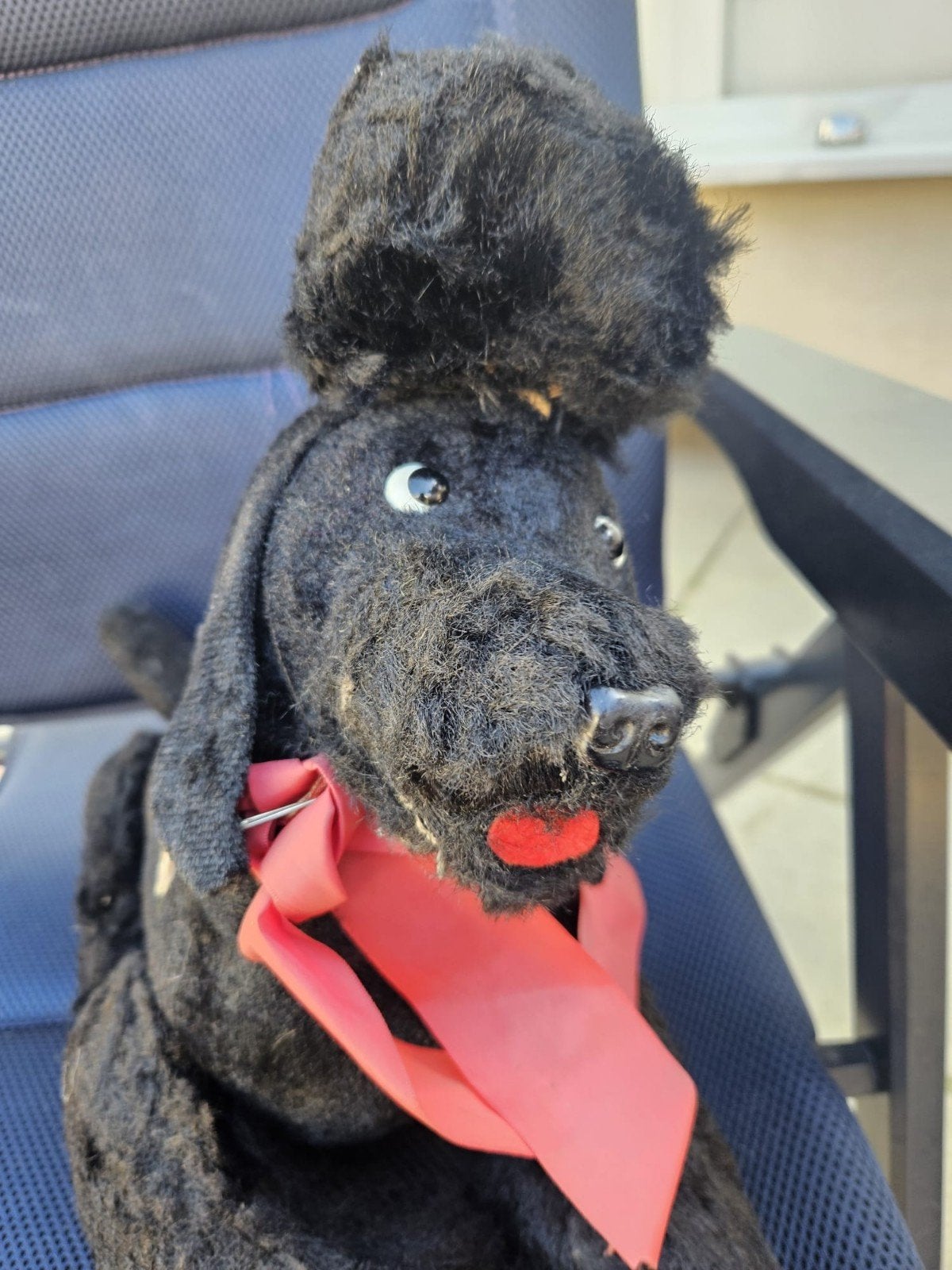 Vintage Zwarte Poedel Knuffel met Rode Strik, Ophalen of Verzenden, Gebruikt