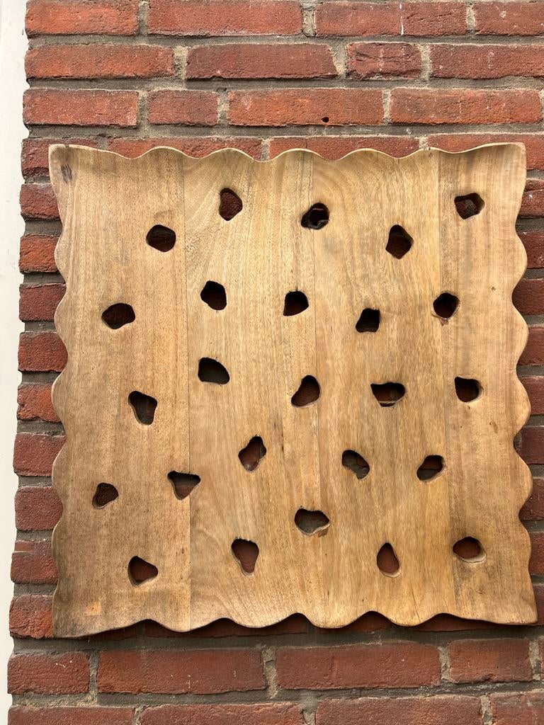 Uniek houten wandpaneel met organische vormen, Hout, Ophalen of Verzenden, Zo goed als nieuw, Bruin